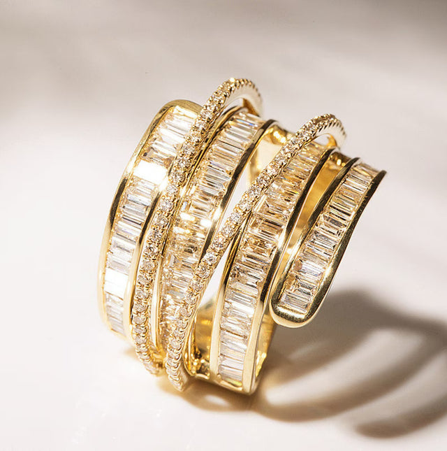 Diamond Baguette Layered Band in 18K Gold