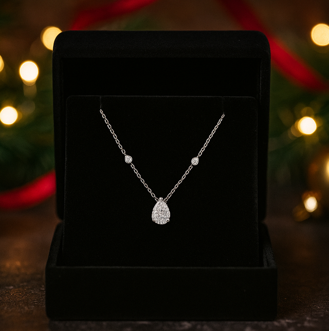 Pear-Shaped Diamond Pendant Necklace in 14K White Gold | Lab Grown Diamond Necklace | Elegant Jewelry for Her | Promise Necklace