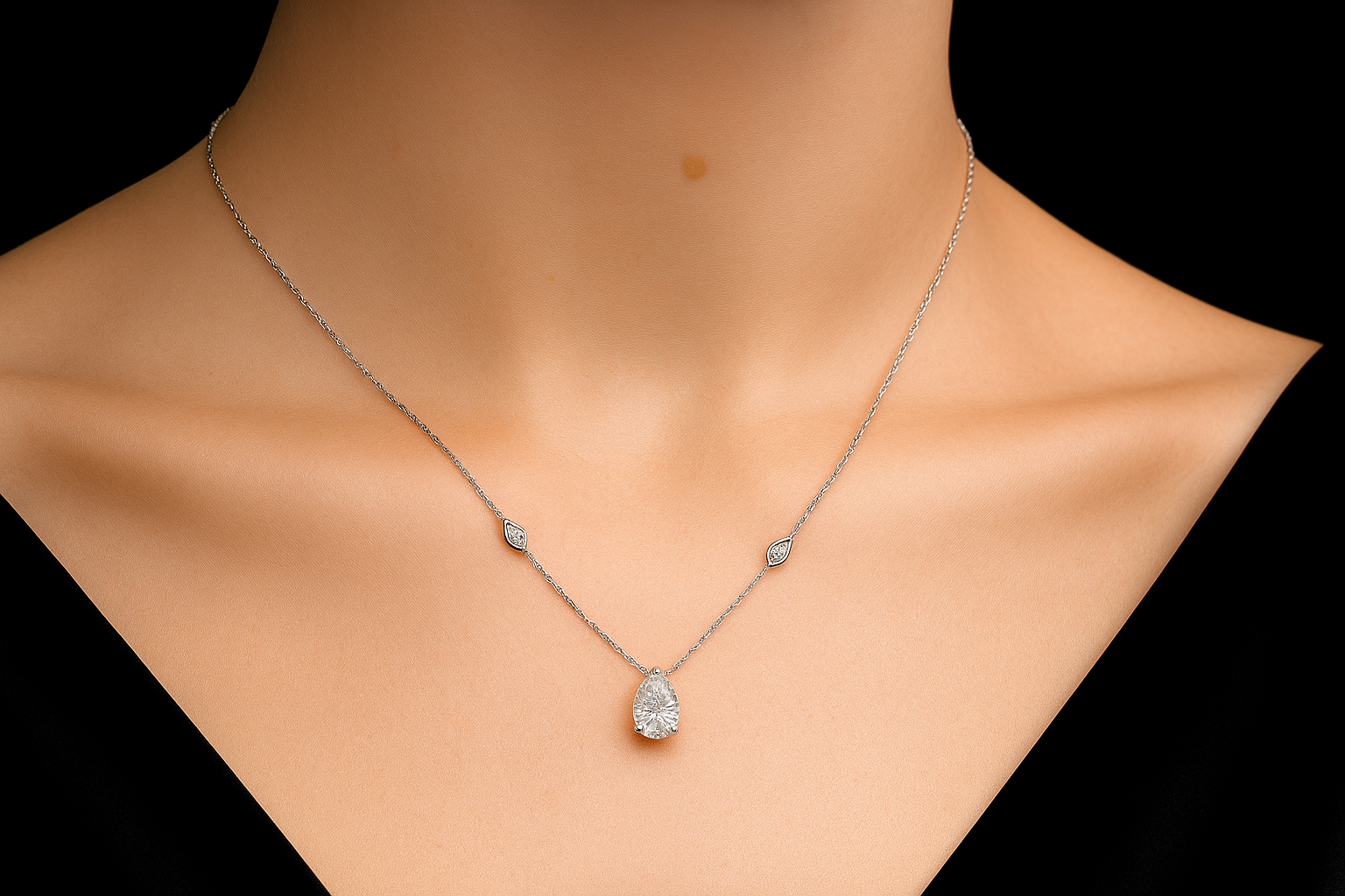 Pear-Shaped Diamond Pendant Necklace in 14K White Gold | Lab Grown Diamond Necklace | Elegant Jewelry for Her | Promise Necklace