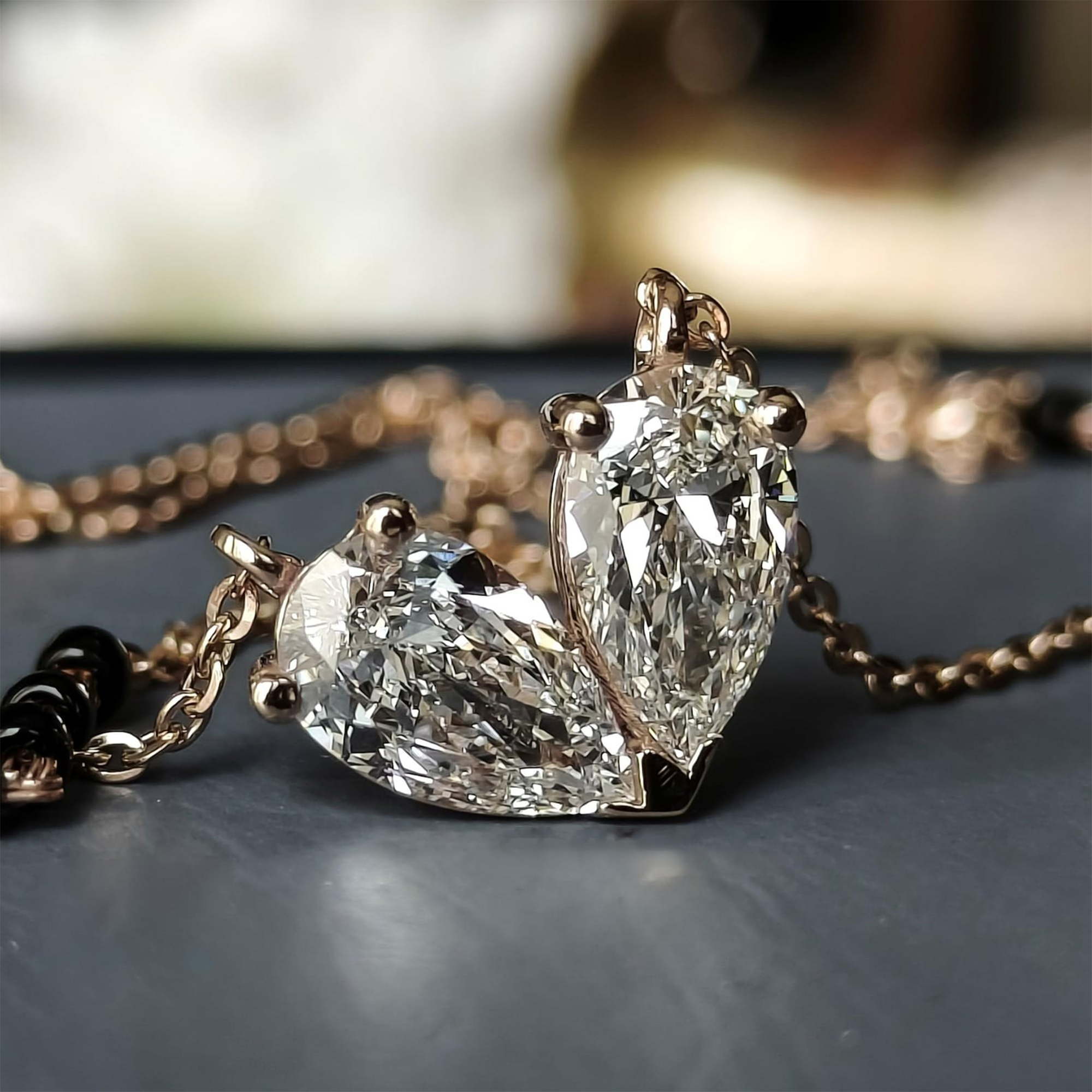 Pear-Cut Diamond Mangalsutra Pendant in 14K Rose Gold | Lab Grown Diamond Necklace | Modern Bridal Jewelry for Women | Elegant Daily Wear Mangalsutra