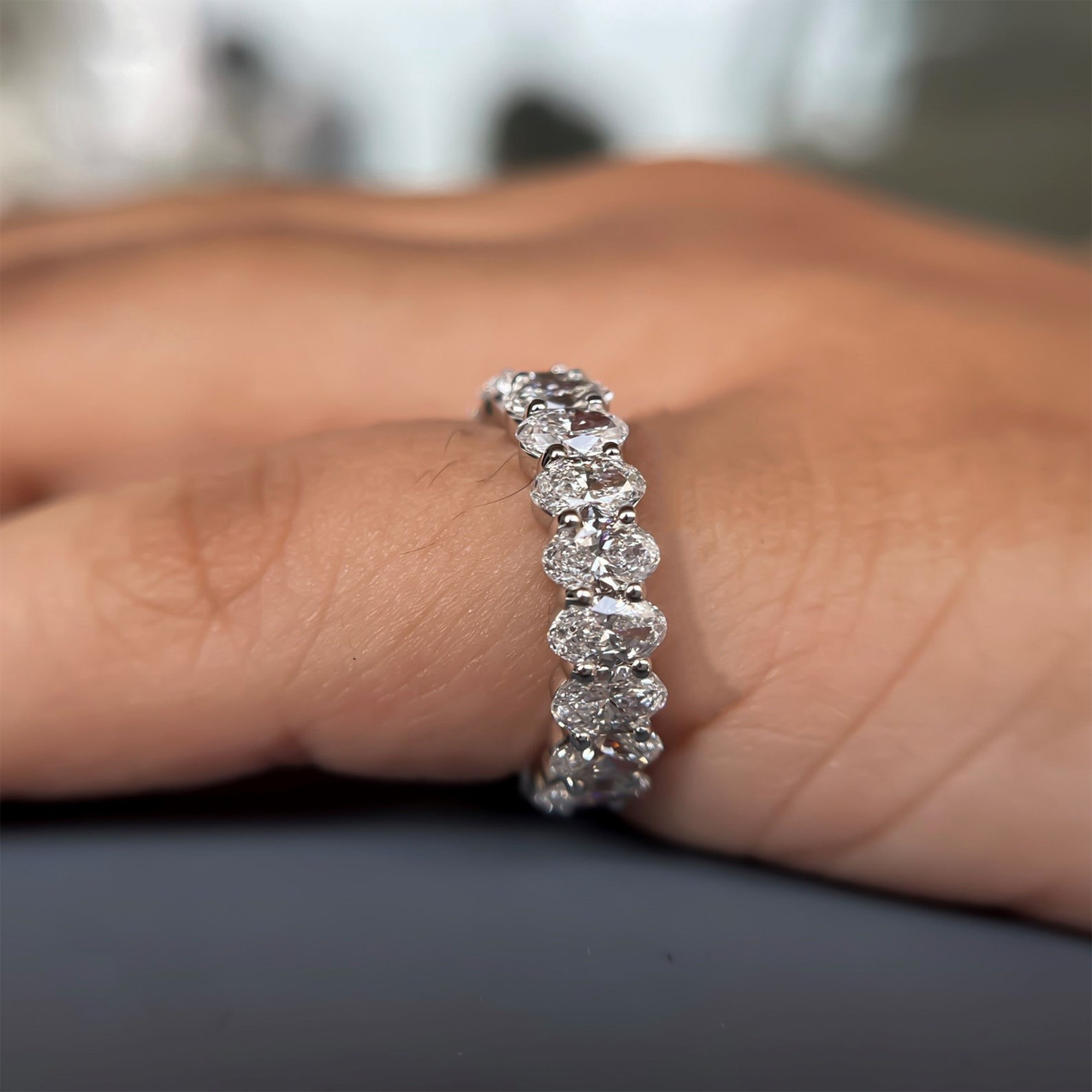 Oval-Cut Diamond Eternity Band in 14K White Gold | Lab Grown Diamond Wedding Band | Classic Anniversary Ring for Women | Timeless Eternity Jewelry