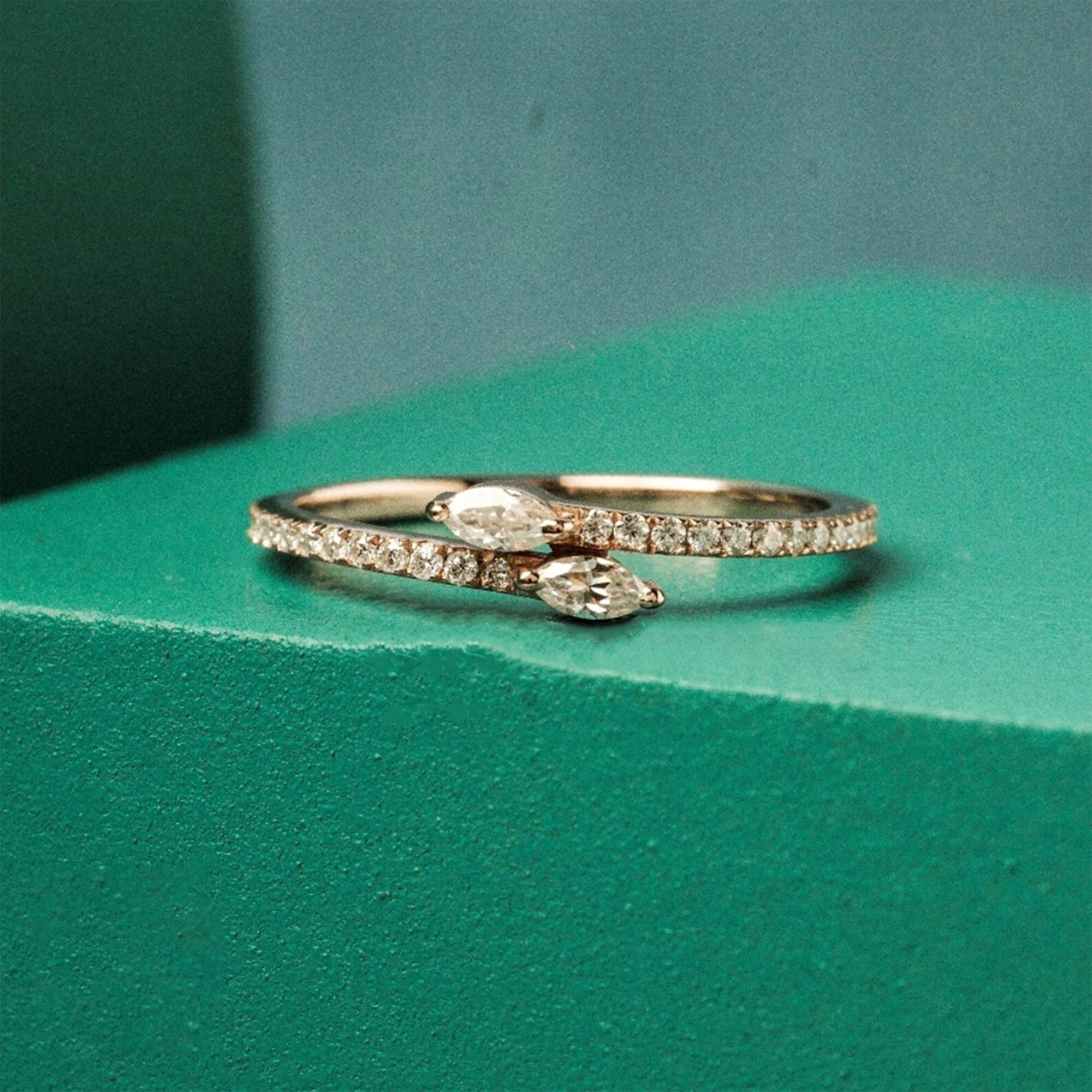 Marquise-Cut Diamond Toi et Moi Ring in 14K Rose Gold | Lab Grown Diamond Ring | Dainty Two-Stone Ring for Women | Modern Promise Jewelry