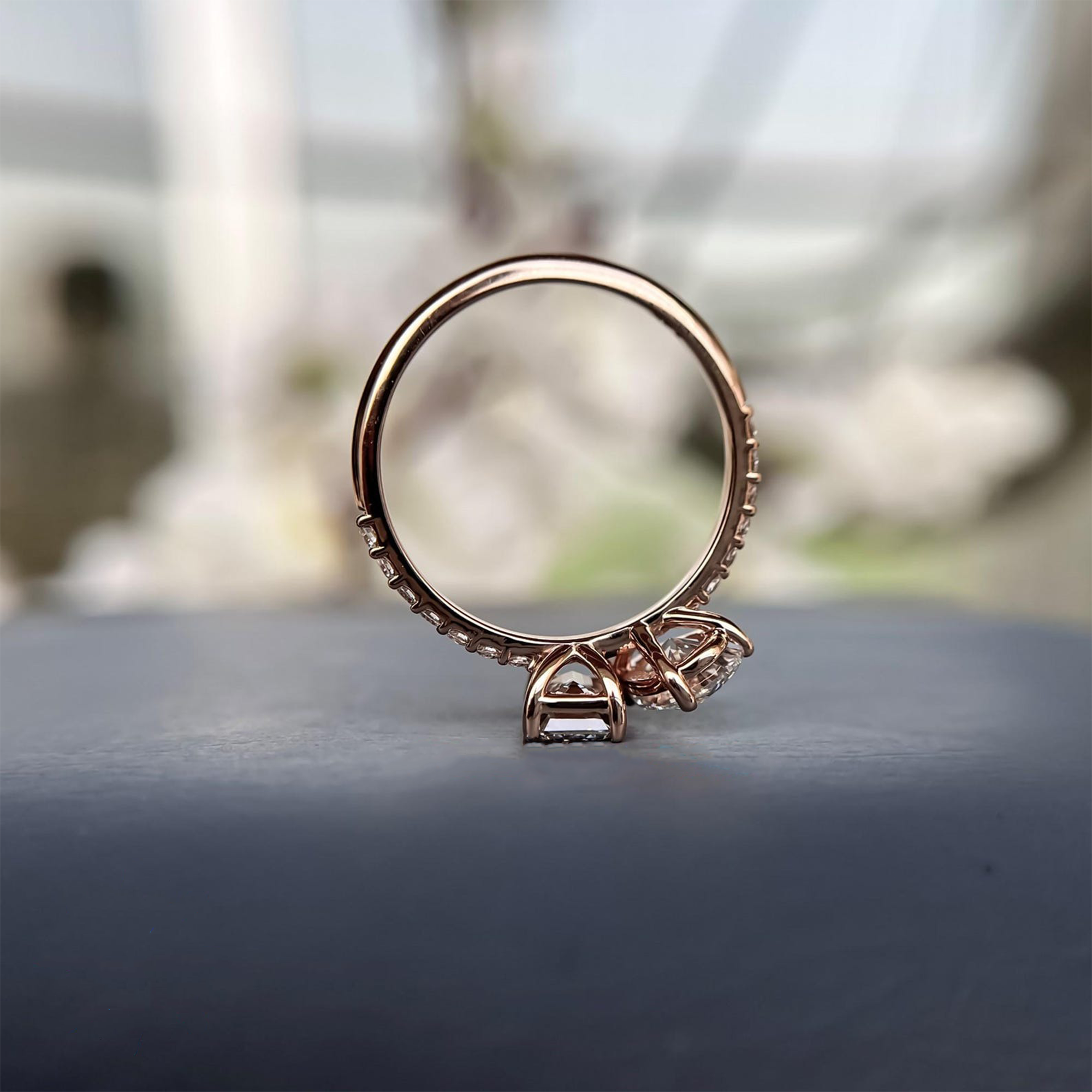 Pear & Emerald-Cut Diamond Toi et Moi Ring in 14K Rose Gold | Lab Grown Diamond Engagement Ring | Modern Two-Stone Ring for Women | Elegant Statement Jewelry