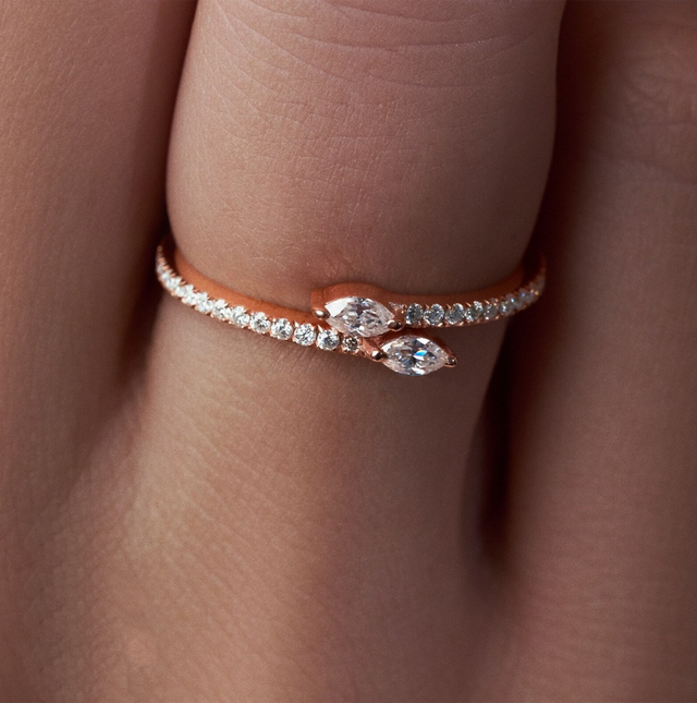 Marquise-Cut Diamond Toi et Moi Ring in 14K Rose Gold | Lab Grown Diamond Ring | Dainty Two-Stone Ring for Women | Modern Promise Jewelry