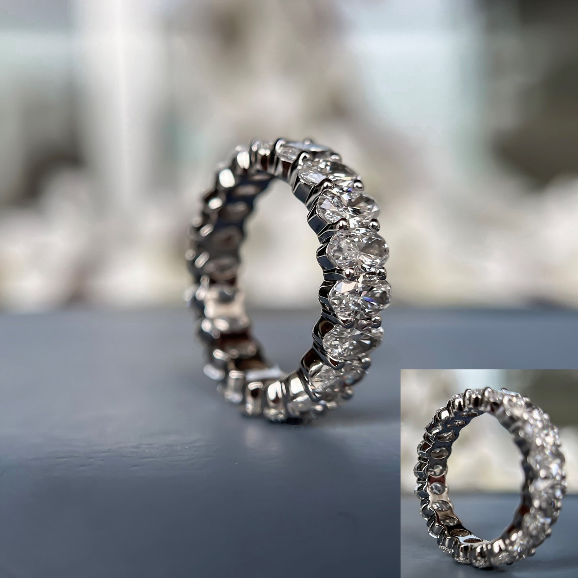 Oval-Cut Diamond Eternity Band in 14K White Gold | Lab Grown Diamond Wedding Band | Classic Anniversary Ring for Women | Timeless Eternity Jewelry