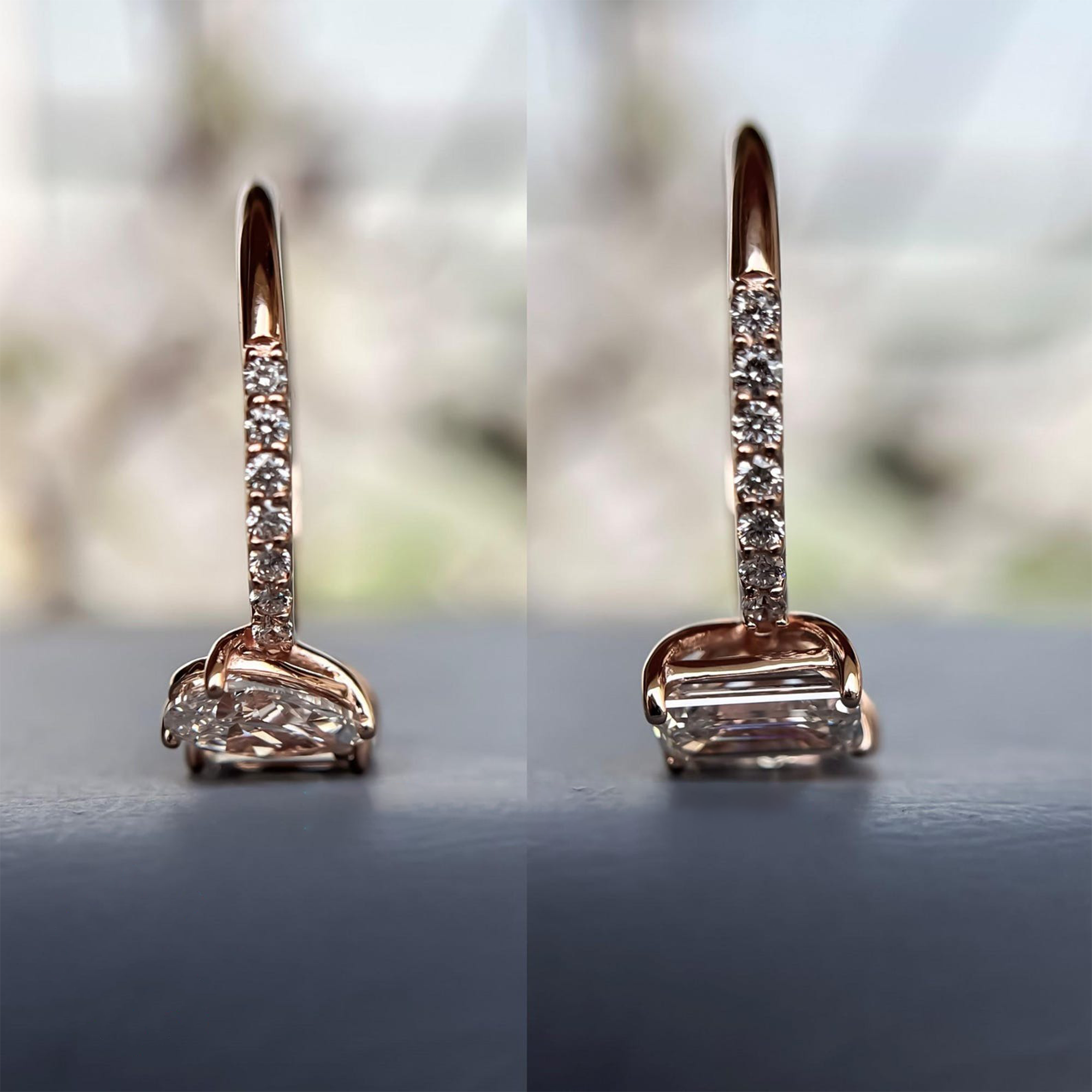 Pear & Emerald-Cut Diamond Toi et Moi Ring in 14K Rose Gold | Lab Grown Diamond Engagement Ring | Modern Two-Stone Ring for Women | Elegant Statement Jewelry