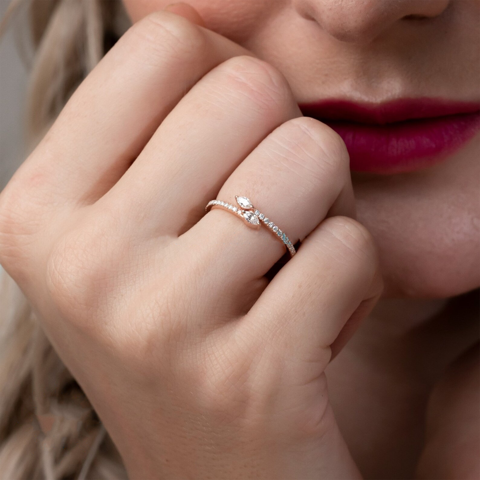 Marquise-Cut Diamond Toi et Moi Ring in 14K Rose Gold | Lab Grown Diamond Ring | Dainty Two-Stone Ring for Women | Modern Promise Jewelry