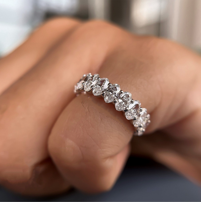 Oval-Cut Diamond Eternity Band in 14K White Gold | Lab Grown Diamond Wedding Band | Classic Anniversary Ring for Women | Timeless Eternity Jewelry