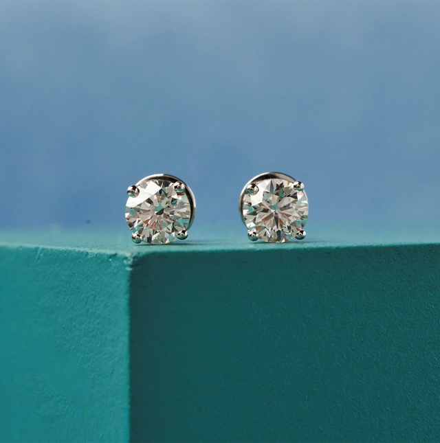 Round-Cut Diamond Stud Earrings in 14K White Gold | Lab Grown Diamond Earrings | Classic Everyday Jewelry for Women | Timeless Solitaire Studs