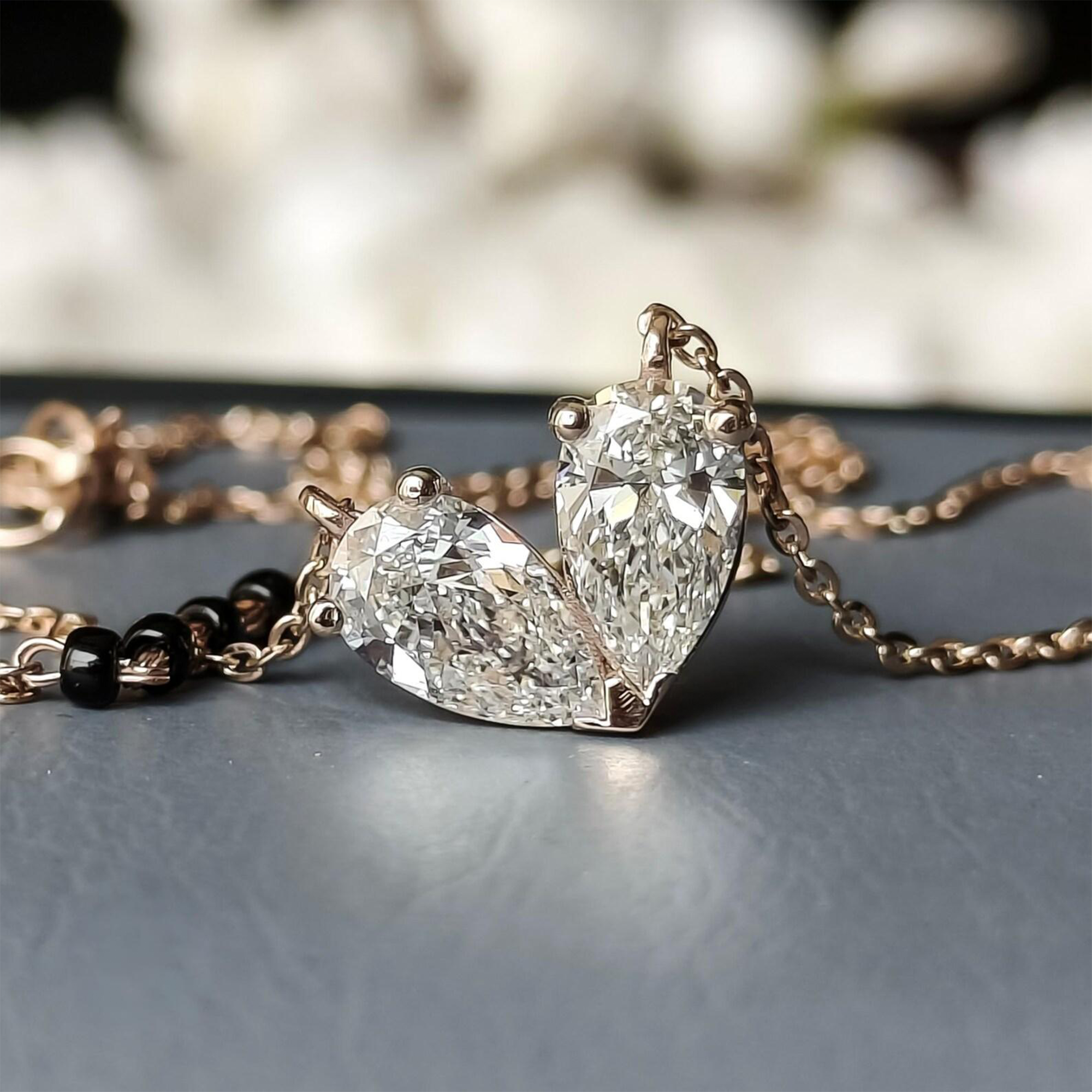 Pear-Cut Diamond Mangalsutra Pendant in 14K Rose Gold | Lab Grown Diamond Necklace | Modern Bridal Jewelry for Women | Elegant Daily Wear Mangalsutra