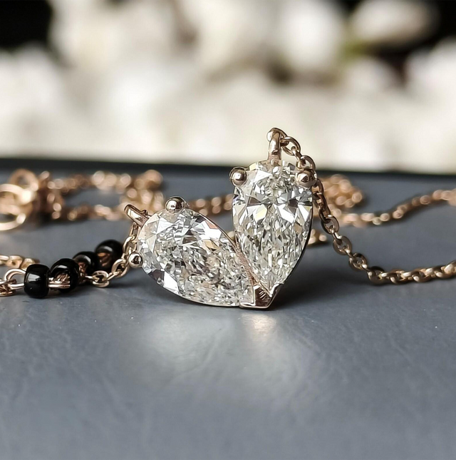 Pear-Cut Diamond Mangalsutra Pendant in 14K Rose Gold | Lab Grown Diamond Necklace | Modern Bridal Jewelry for Women | Elegant Daily Wear Mangalsutra