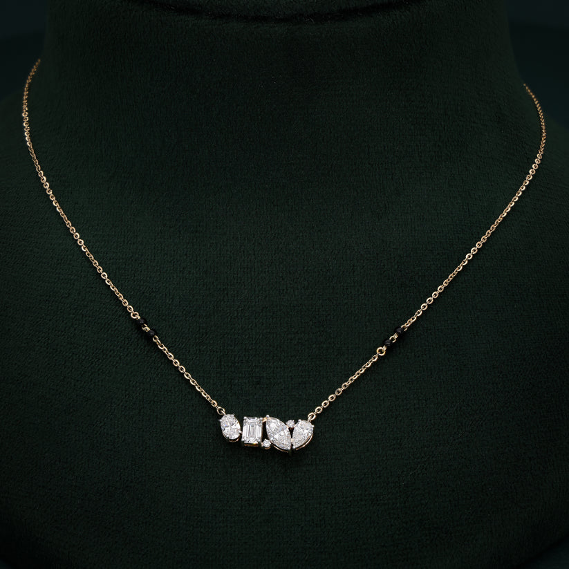 Multi-Cut Diamond Mangalsutra Necklace in 14K Yellow Gold | Lab Grown Diamond Pendant | Modern Designer Mangalsutra for Women | Daily Wear Jewelry