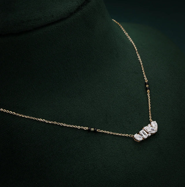 Multi-Cut Diamond Mangalsutra Necklace in 14K Yellow Gold | Lab Grown Diamond Pendant | Modern Designer Mangalsutra for Women | Daily Wear Jewelry