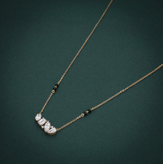 Multi-Cut Diamond Mangalsutra Necklace in 14K Yellow Gold | Lab Grown Diamond Pendant | Modern Designer Mangalsutra for Women | Daily Wear Jewelry