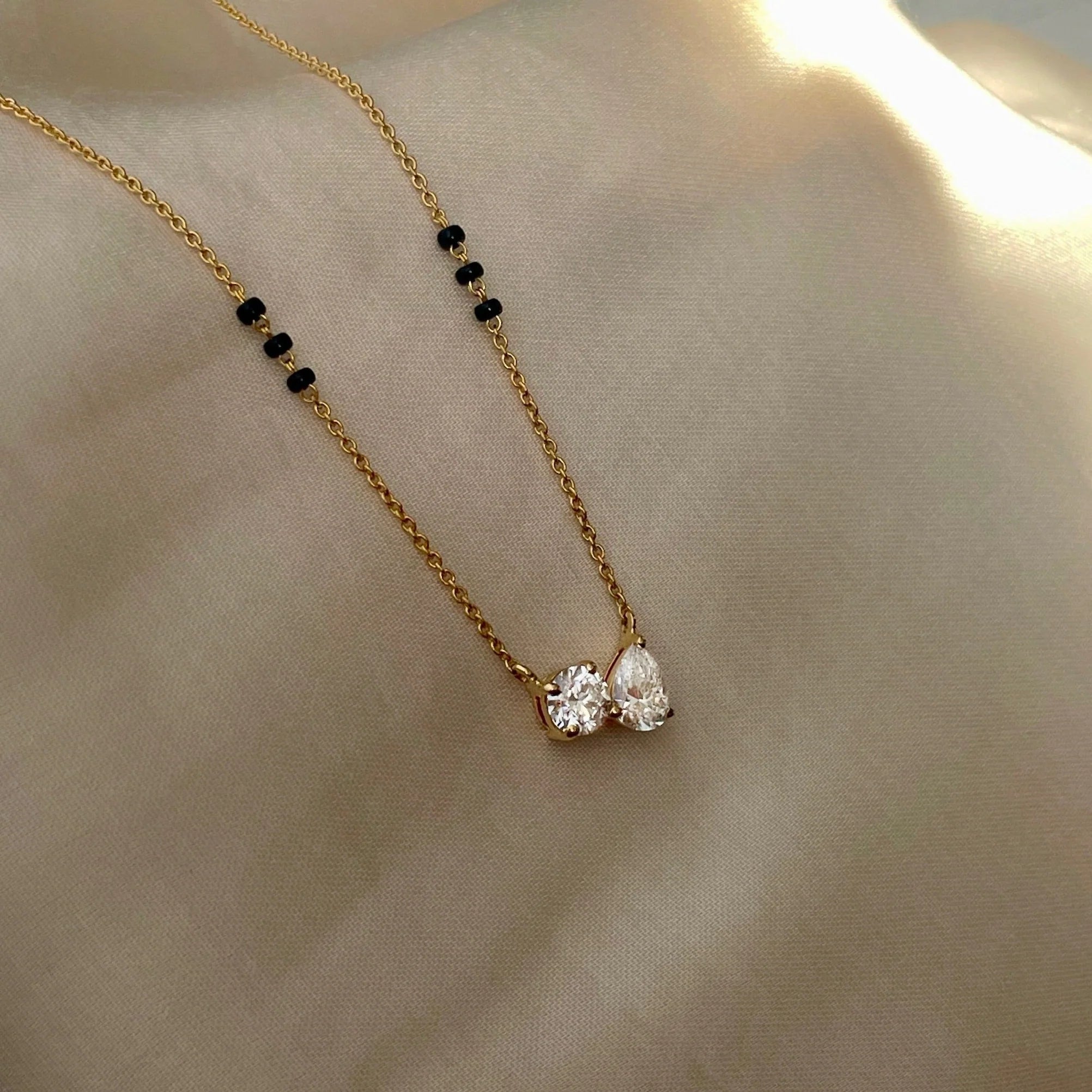 Diamond Mangalsutra Necklace in 14K Yellow Gold | Lab Grown Diamond Pendant | Modern Daily Wear Mangalsutra for Women | Promise Jewelry