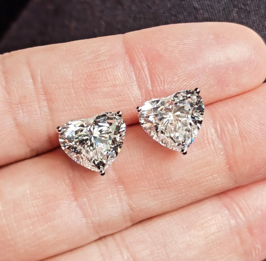 Heart-Cut Diamond Stud Earrings in 14K White Gold | Lab Grown Diamond Earrings | Romantic Jewelry for Women | Timeless Heart Solitaire Studs
