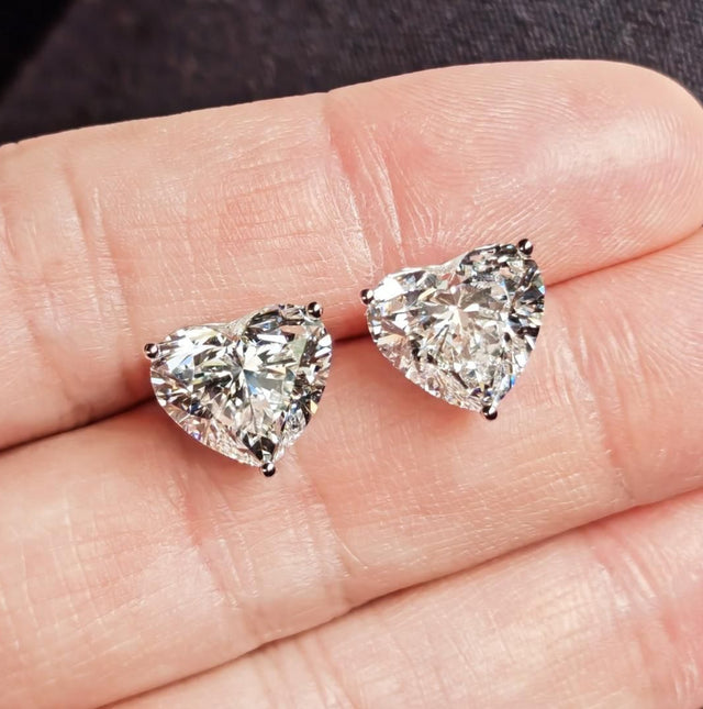 Heart-Cut Diamond Stud Earrings in 14K White Gold | Lab Grown Diamond Earrings | Romantic Jewelry for Women | Timeless Heart Solitaire Studs