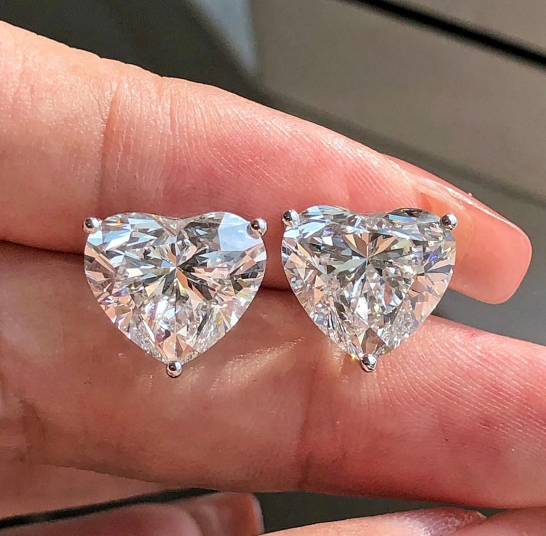 Heart-Cut Diamond Stud Earrings in 14K White Gold | Lab Grown Diamond Earrings | Romantic Jewelry for Women | Timeless Heart Solitaire Studs