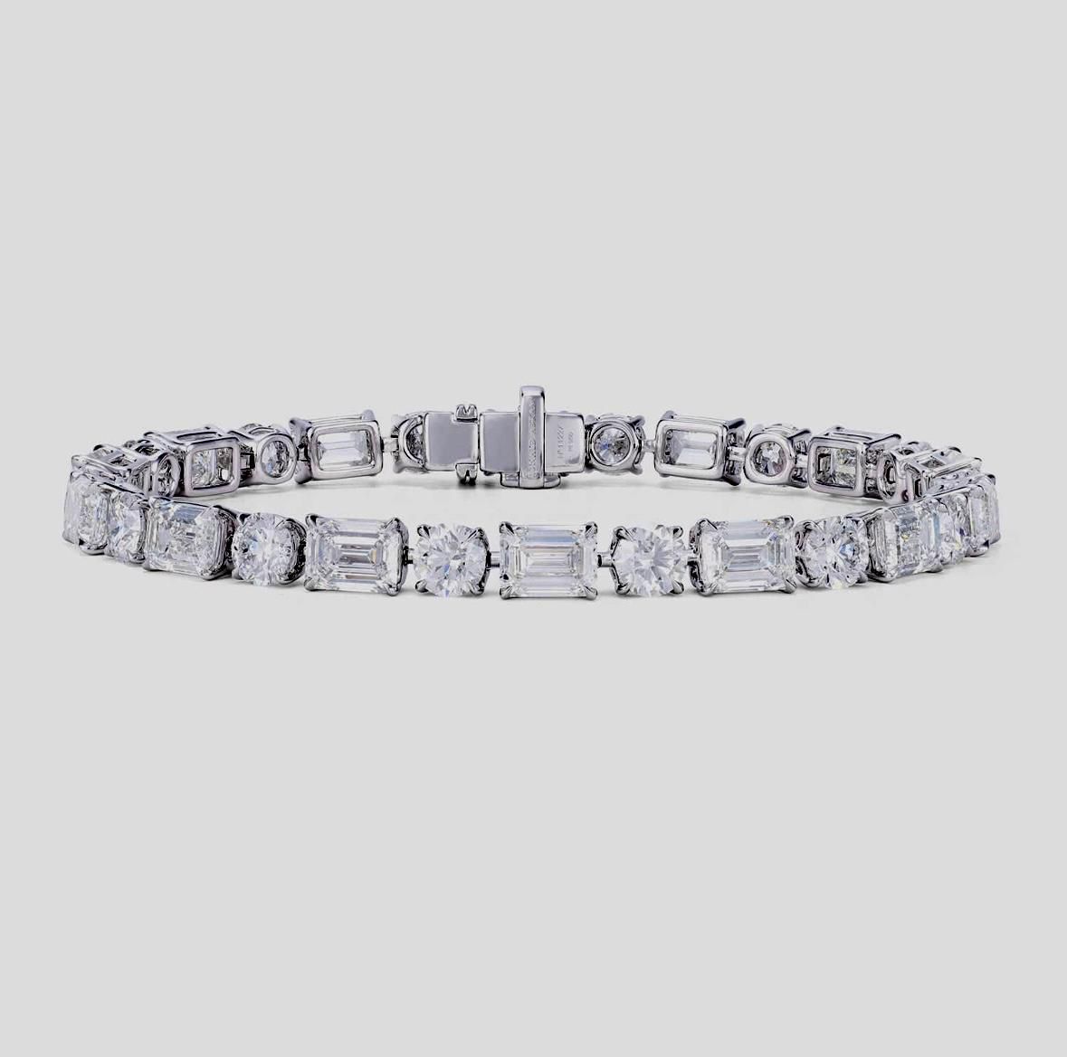 Emerald & Round Cut Diamond Tennis Bracelet in 14K White Gold | Lab Grown Diamond Bracelet | Luxury Tennis Bracelet for Women | Anniversary Gift