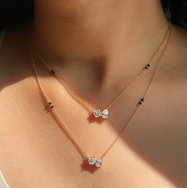 Dual Diamond Mangalsutra Necklace in 14K Yellow & Rose Gold | Lab Grown Diamond Pendant | Modern Everyday Mangalsutra for Women | Couple Promise Jewelry