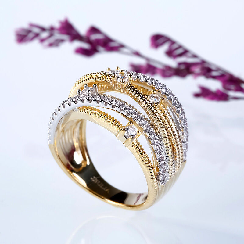 Multi-Layer Diamond Crossover Ring in 14K Two-Tone Gold | Lab Grown Diamond Statement Ring | Elegant Anniversary Ring for Her | Unique Eternity Band