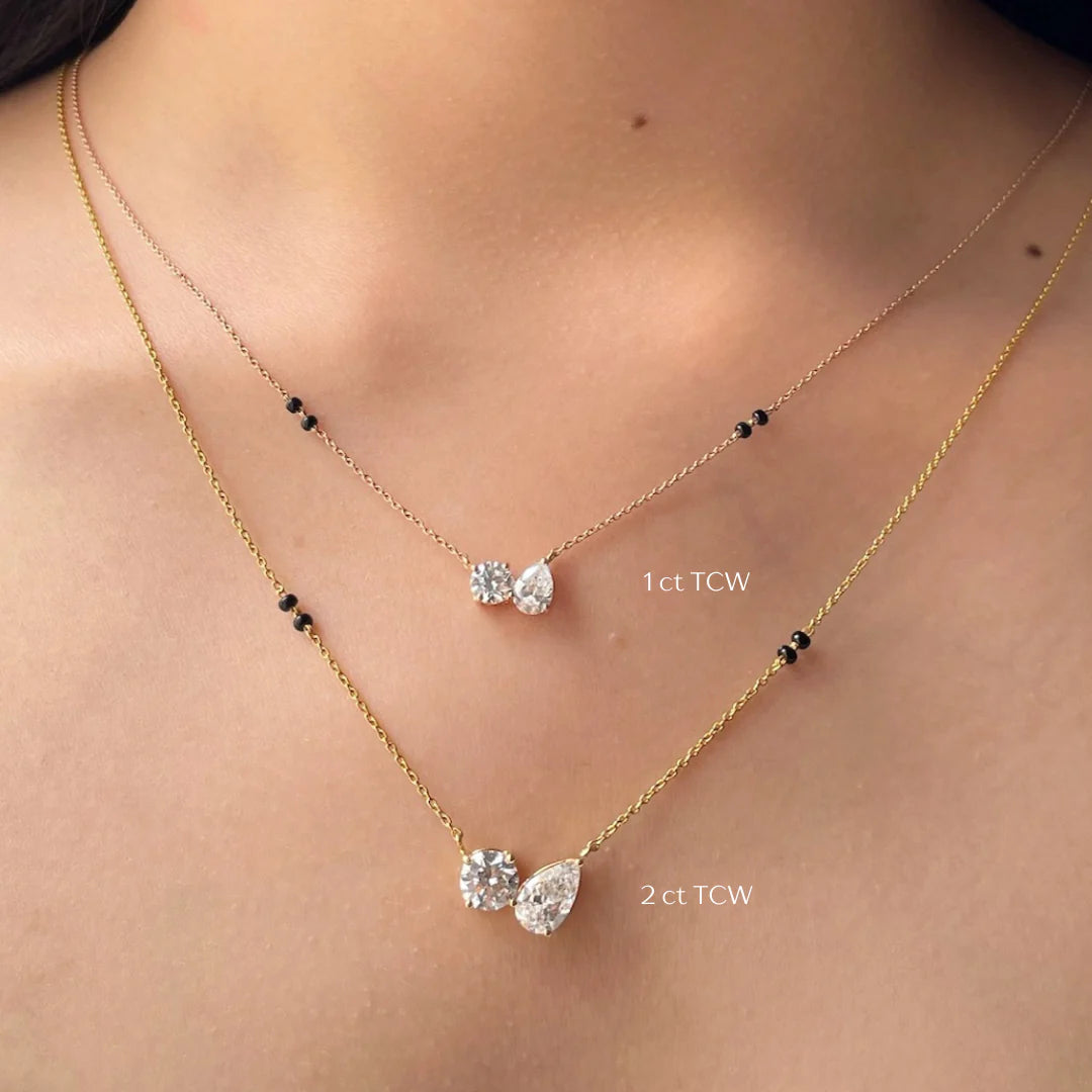 Dual Diamond Mangalsutra Necklace in 14K Yellow & Rose Gold | Lab Grown Diamond Pendant | Modern Everyday Mangalsutra for Women | Couple Promise Jewelry