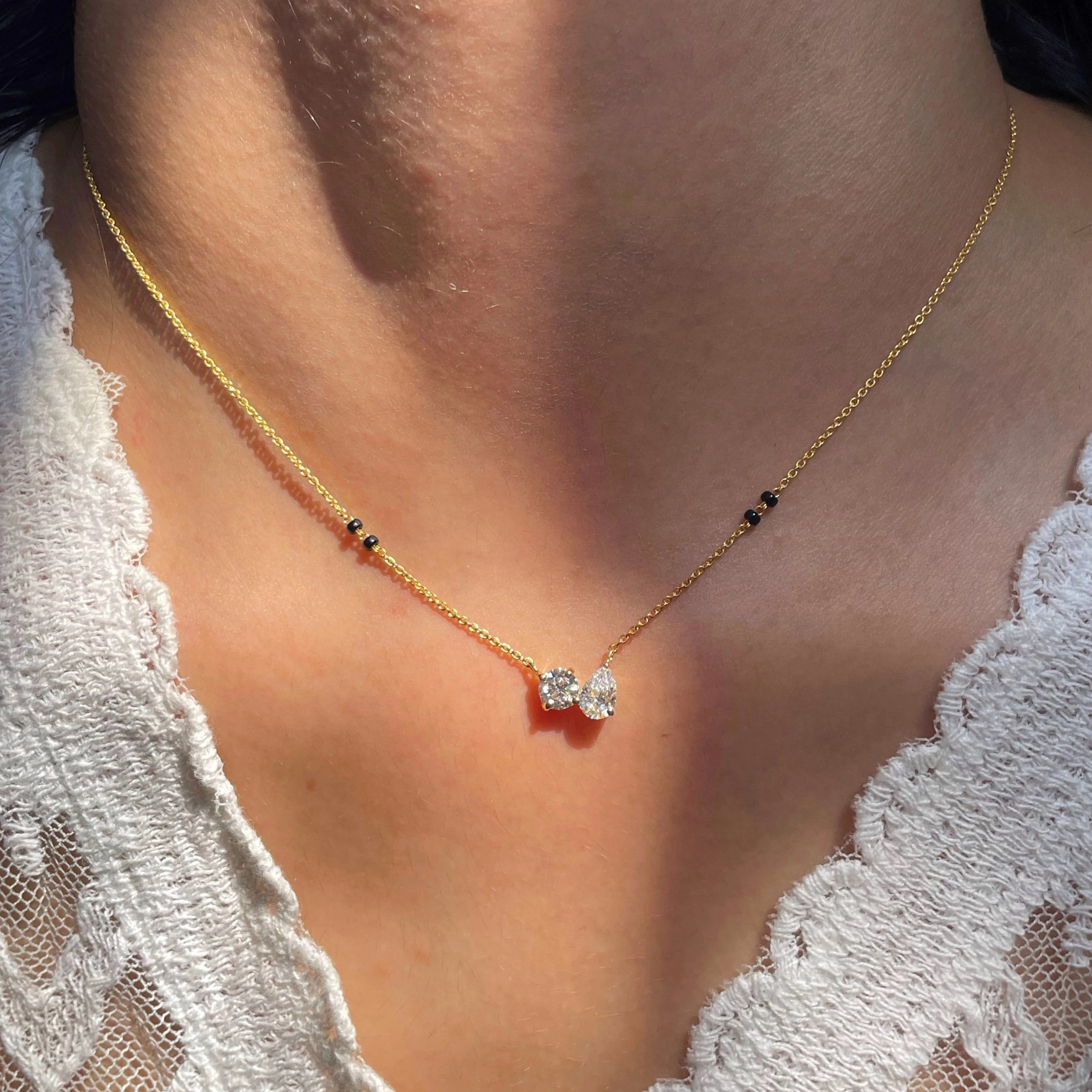 Diamond Mangalsutra Necklace in 14K Yellow Gold | Lab Grown Diamond Pendant | Modern Daily Wear Mangalsutra for Women | Promise Jewelry