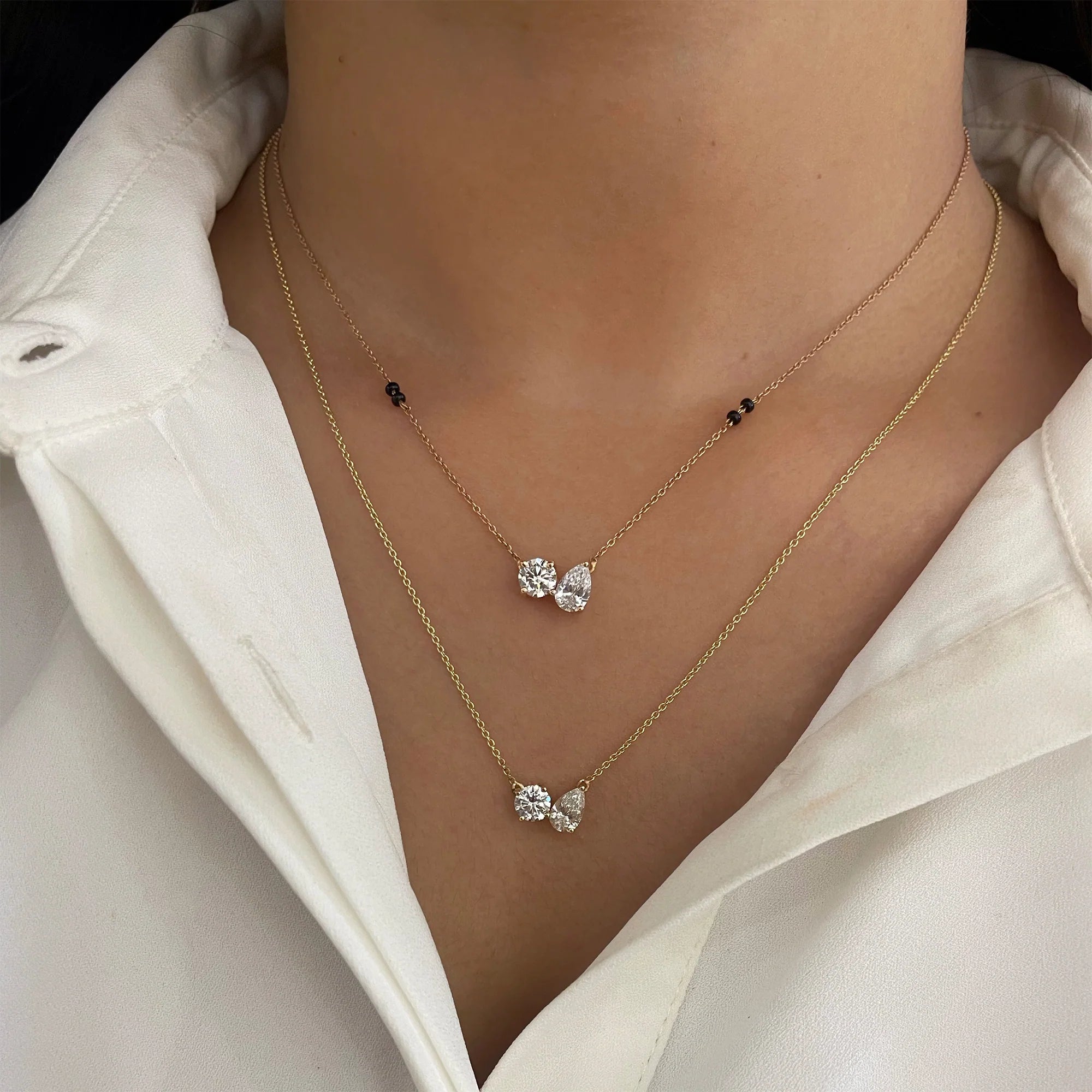 Dual Diamond Mangalsutra Necklace in 14K Yellow & Rose Gold | Lab Grown Diamond Pendant | Modern Everyday Mangalsutra for Women | Couple Promise Jewelry