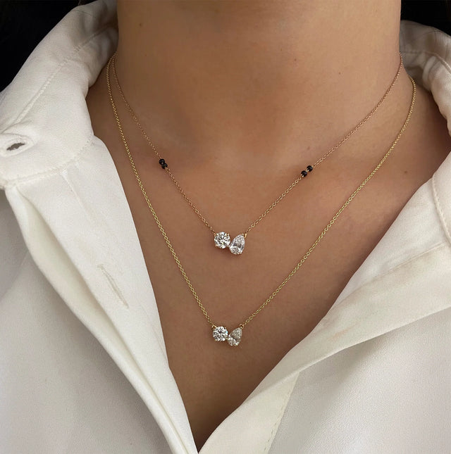 Dual Diamond Mangalsutra Necklace in 14K Yellow & Rose Gold | Lab Grown Diamond Pendant | Modern Everyday Mangalsutra for Women | Couple Promise Jewelry