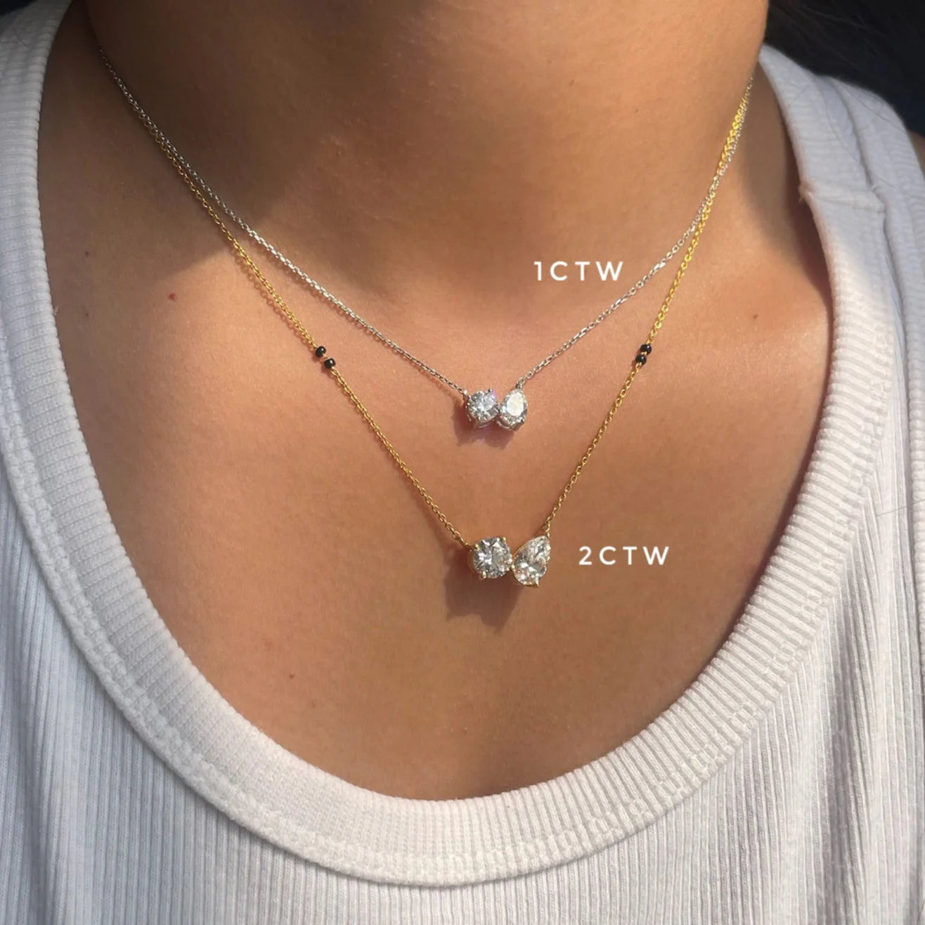 Dual Diamond Mangalsutra Necklace in 14K Yellow & Rose Gold | Lab Grown Diamond Pendant | Modern Everyday Mangalsutra for Women | Couple Promise Jewelry