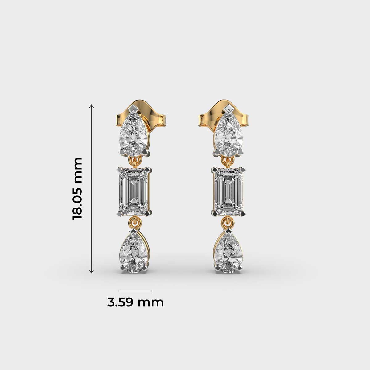 Pear and Emerald-Cut Diamond Drop Earrings in 14K Yellow Gold | Lab Grown Diamond Earrings | Elegant Dangle Earrings for Women | Party & Bridal Jewelry