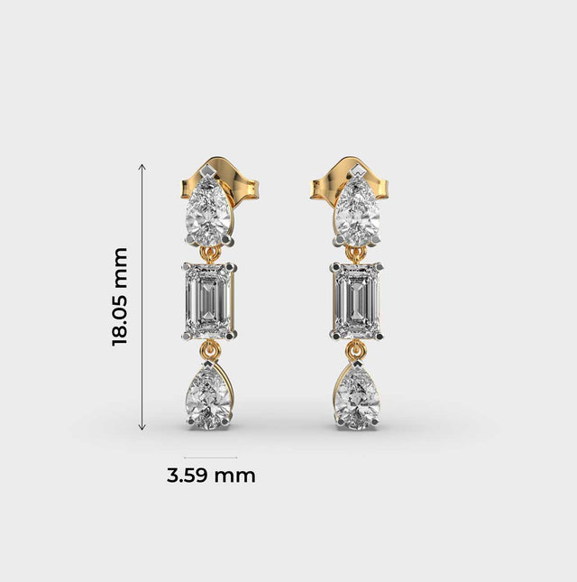 Pear and Emerald-Cut Diamond Drop Earrings in 14K Yellow Gold | Lab Grown Diamond Earrings | Elegant Dangle Earrings for Women | Party & Bridal Jewelry
