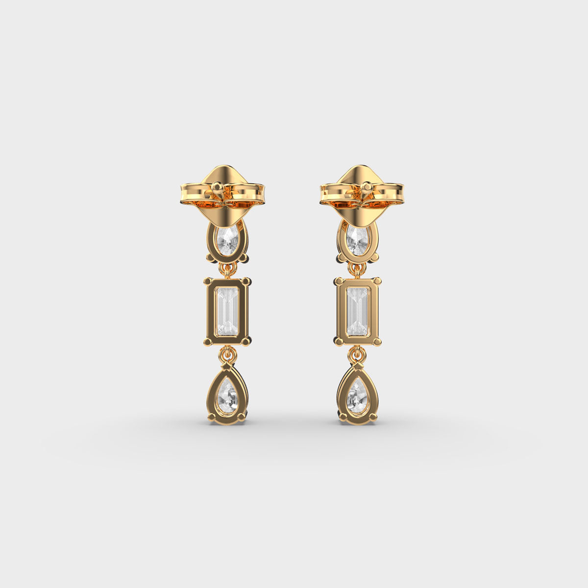 Pear and Emerald-Cut Diamond Drop Earrings in 14K Yellow Gold | Lab Grown Diamond Earrings | Elegant Dangle Earrings for Women | Party & Bridal Jewelry