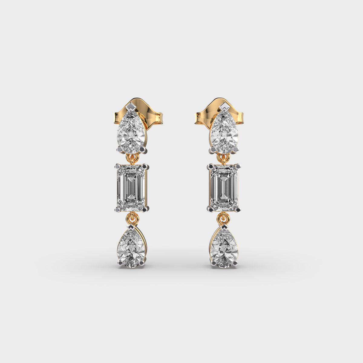 Pear and Emerald-Cut Diamond Drop Earrings in 14K Yellow Gold | Lab Grown Diamond Earrings | Elegant Dangle Earrings for Women | Party & Bridal Jewelry