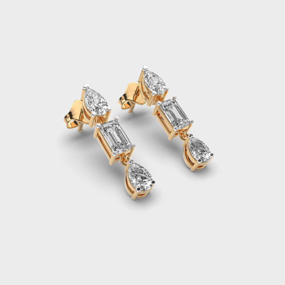 Pear and Emerald-Cut Diamond Drop Earrings in 14K Yellow Gold | Lab Grown Diamond Earrings | Elegant Dangle Earrings for Women | Party & Bridal Jewelry