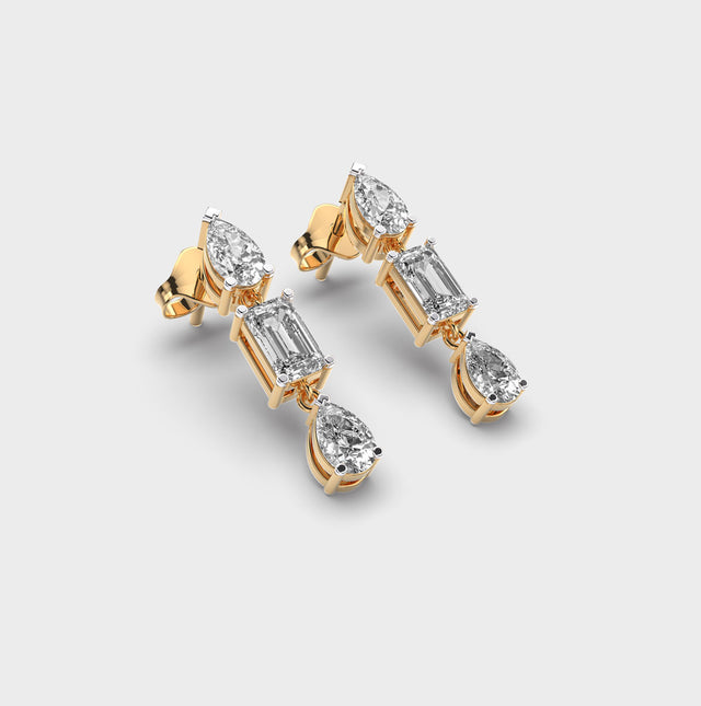 Pear and Emerald-Cut Diamond Drop Earrings in 14K Yellow Gold | Lab Grown Diamond Earrings | Elegant Dangle Earrings for Women | Party & Bridal Jewelry