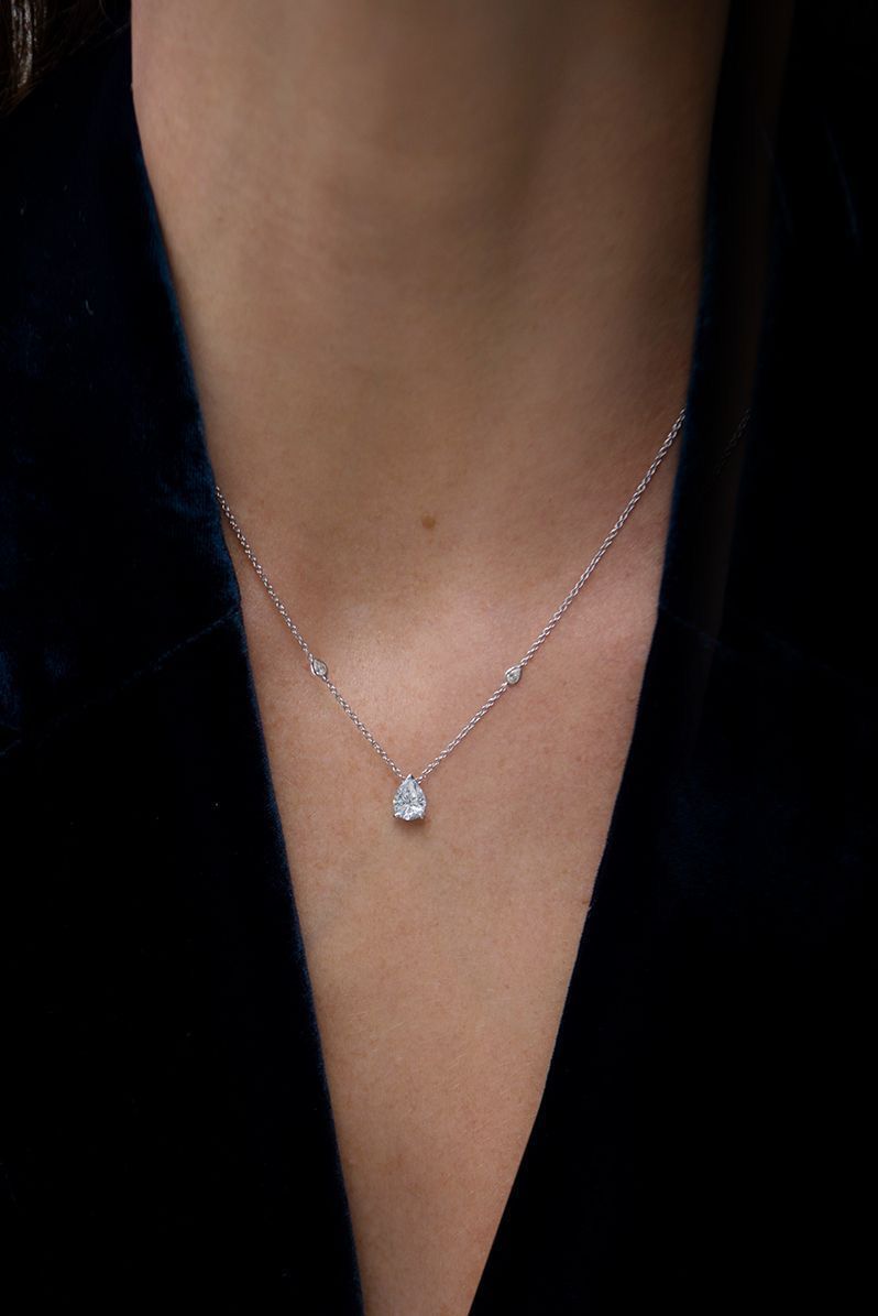 Pear-Shaped Diamond Pendant Necklace in 14K White Gold | Lab Grown Diamond Necklace | Elegant Jewelry for Her | Promise Necklace