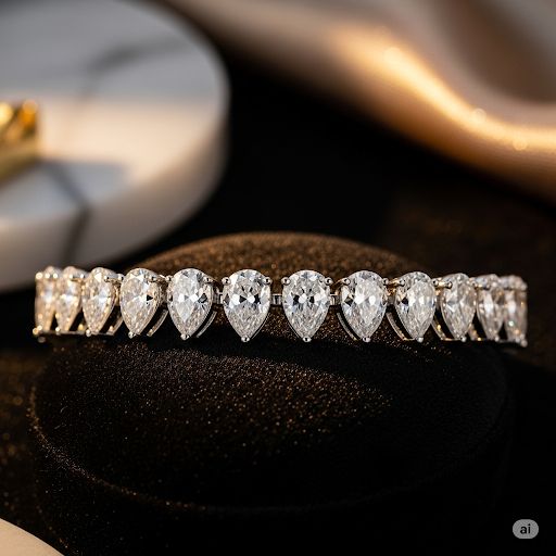 Pear-Cut Diamond Tennis Bracelet in 14K White Gold | Lab Grown Diamond Bracelet | Elegant Jewelry for Women | Anniversary & Bridal Gift