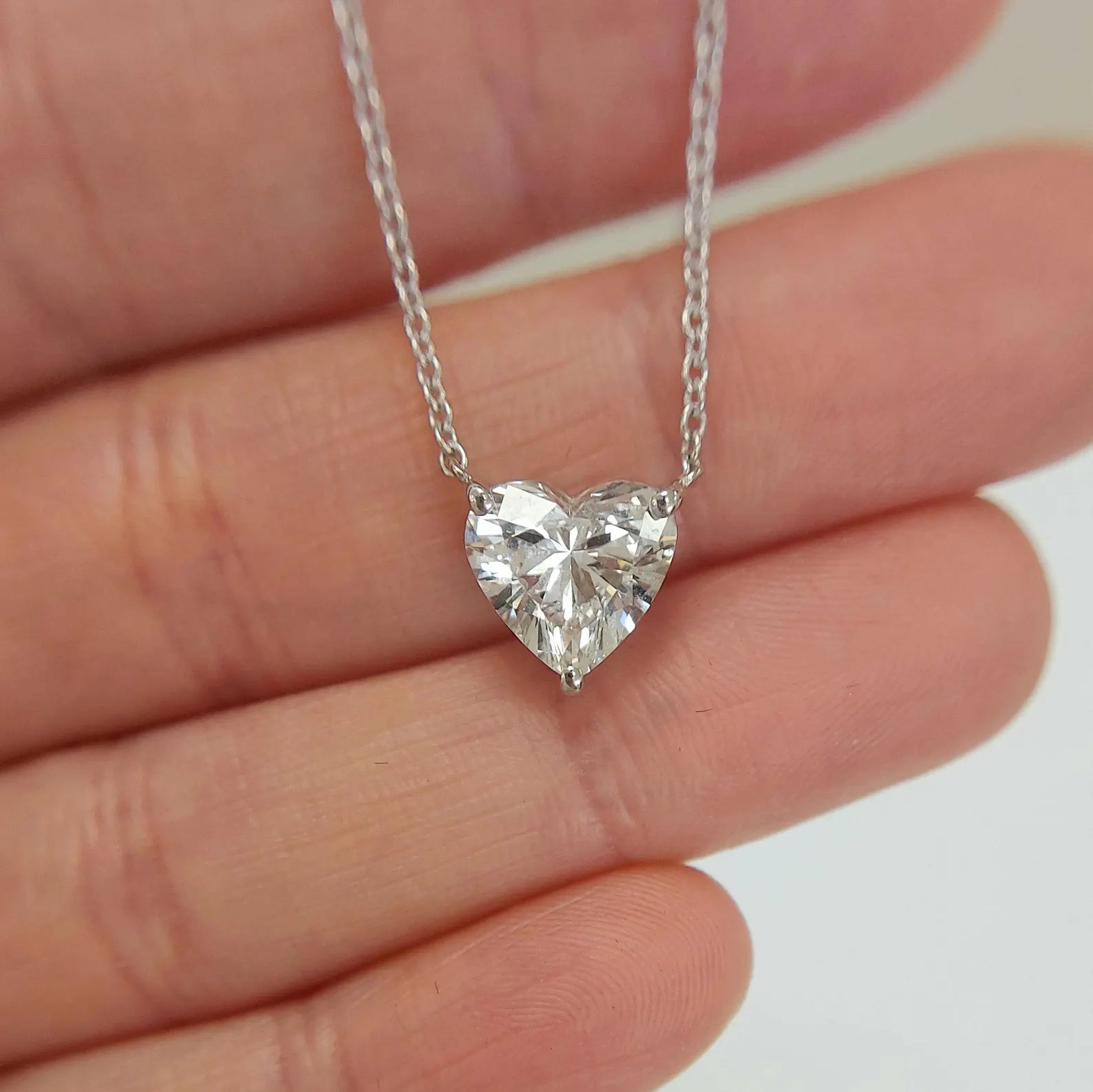 Heart-Shaped Diamond Pendant Necklace in 14K White Gold | Lab Grown Diamond Necklace | Romantic Jewelry for Her | Promise Necklace
