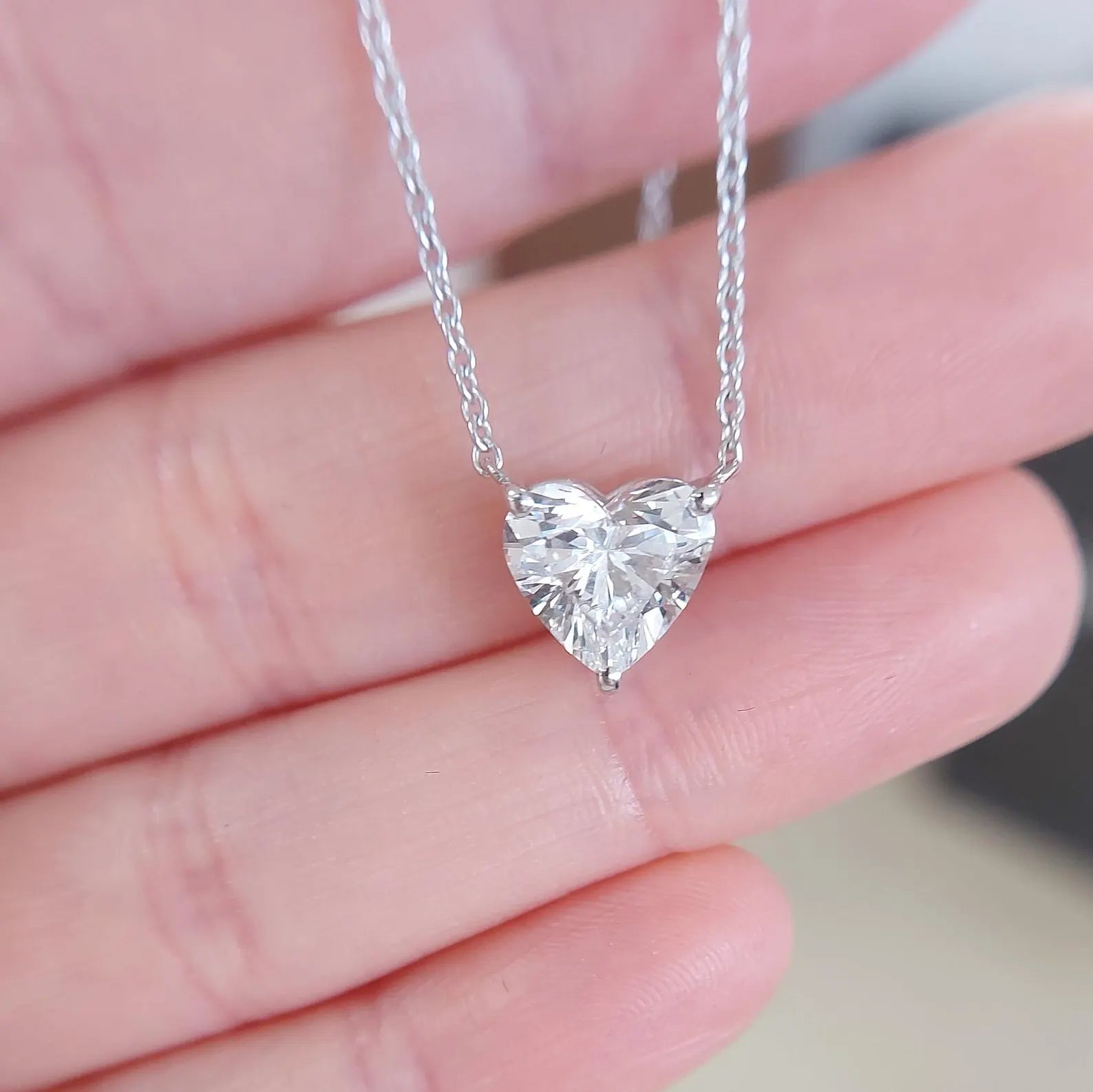 Heart-Shaped Diamond Pendant Necklace in 14K White Gold | Lab Grown Diamond Necklace | Romantic Jewelry for Her | Promise Necklace