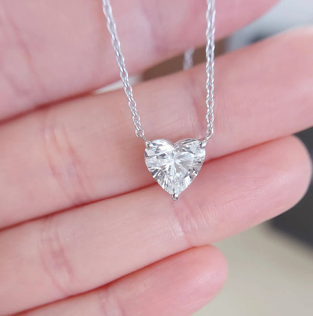 Heart-Shaped Diamond Pendant Necklace in 14K White Gold | Lab Grown Diamond Necklace | Romantic Jewelry for Her | Promise Necklace