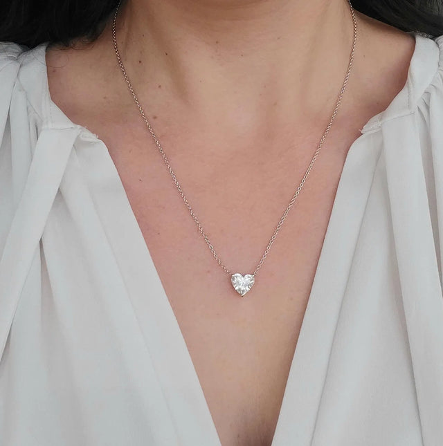 Heart-Shaped Diamond Pendant Necklace in 14K White Gold | Lab Grown Diamond Necklace | Romantic Jewelry for Her | Promise Necklace