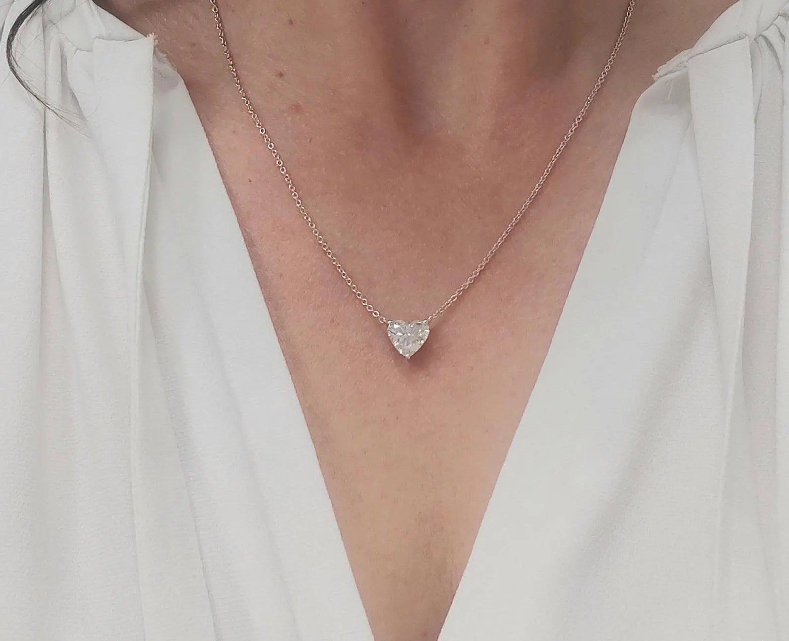 Heart-Shaped Diamond Pendant Necklace in 14K White Gold | Lab Grown Diamond Necklace | Romantic Jewelry for Her | Promise Necklace