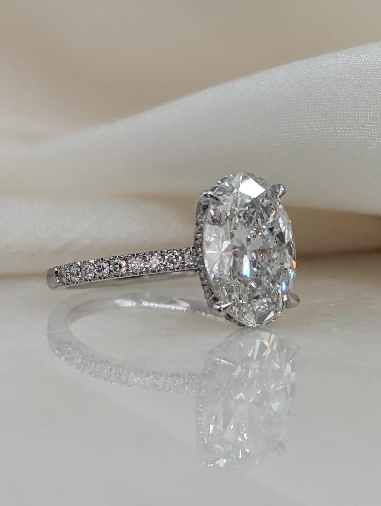 Oval-Cut Diamond Eternity Band in 14K White Gold | Lab Grown Diamond Engagement Ring | Promise Ring for Her | Elegant Eternity Ring