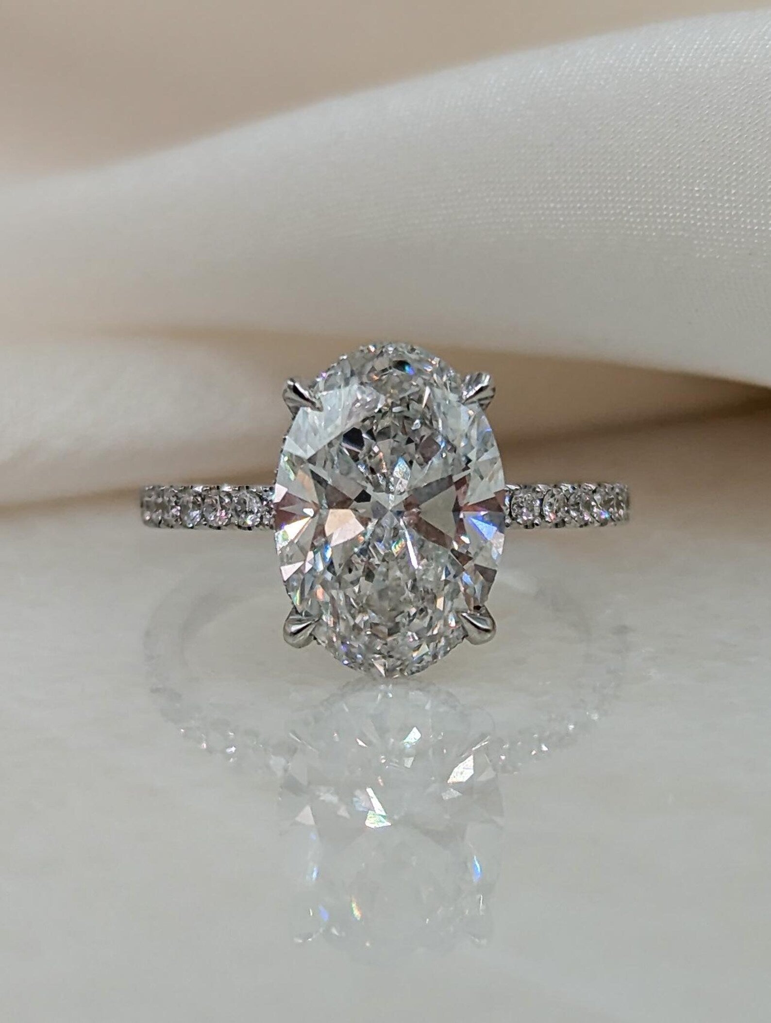Oval-Cut Diamond Eternity Band in 14K White Gold | Lab Grown Diamond Engagement Ring | Promise Ring for Her | Elegant Eternity Ring