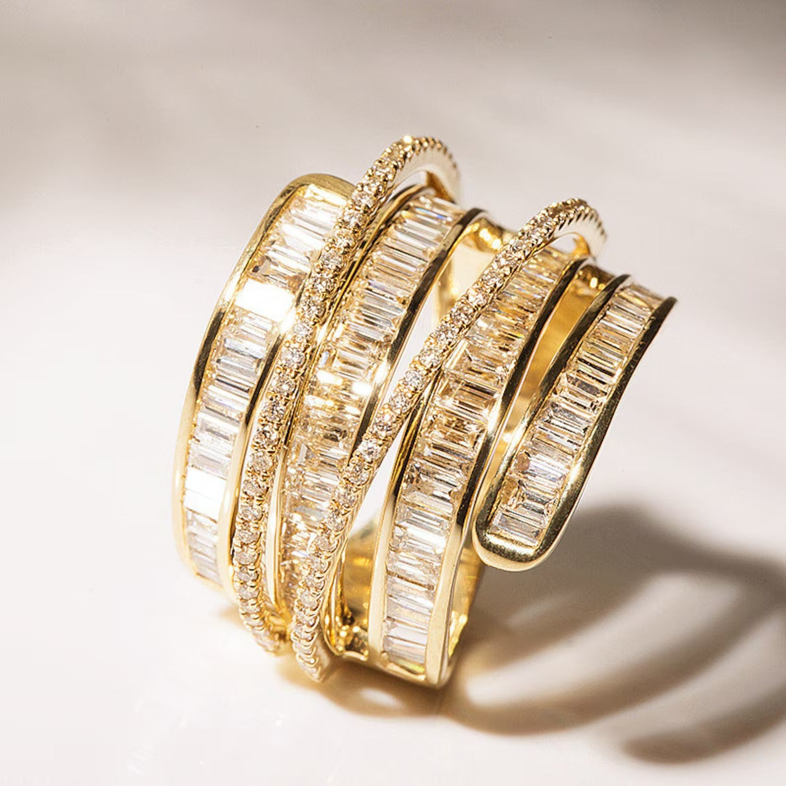 Diamond Baguette Layered Band in 18K Gold