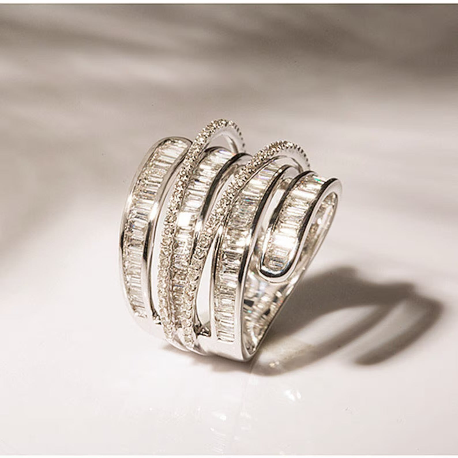 Diamond Baguette Layered Band in 18K Gold