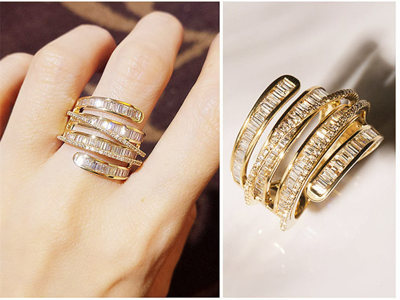 Diamond Baguette Layered Band in 18K Gold