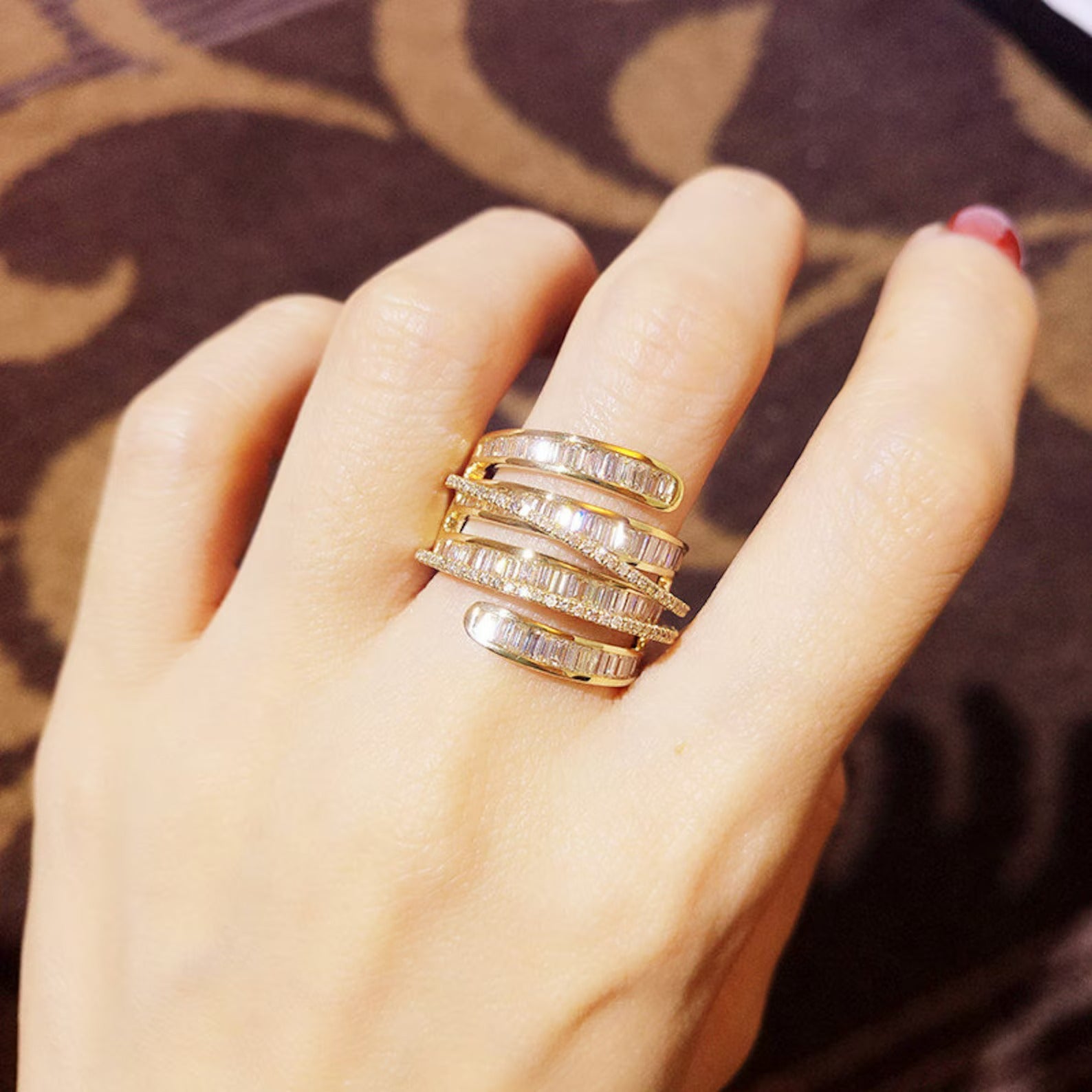 Diamond Baguette Layered Band in 18K Gold