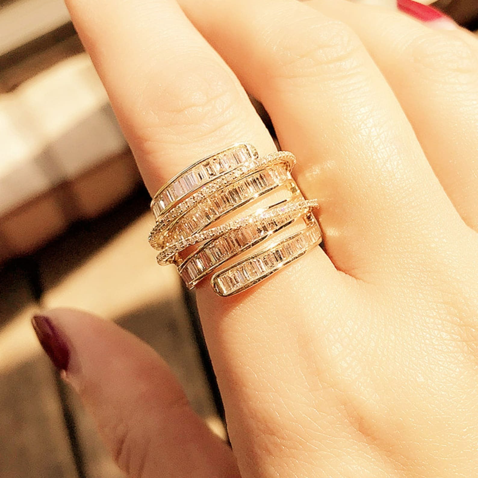 Diamond Baguette Layered Band in 18K Gold